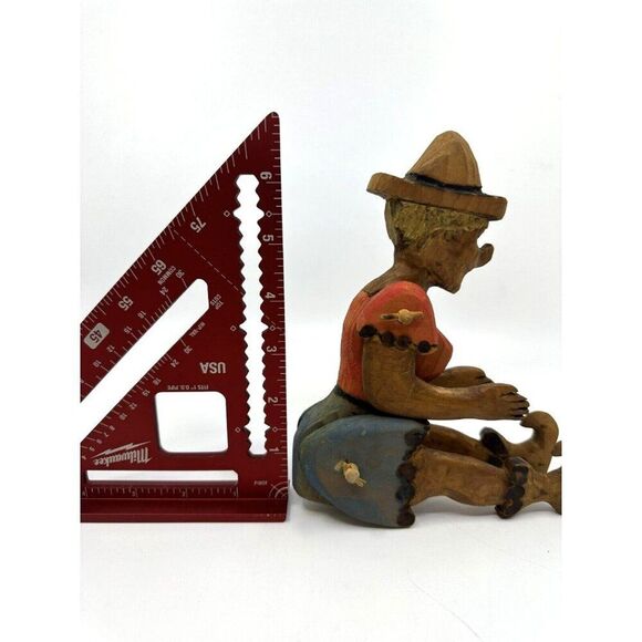 Vintage Girl Puppet Hand Carved And Painted Wooden Toy 7 Inches Sitting Size - Picture 3 of 11